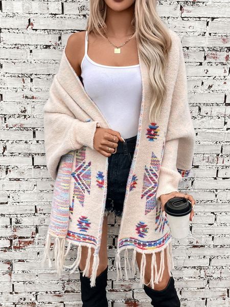 Tribal Print Fringe Hem Shawl HEBU23Q4M4