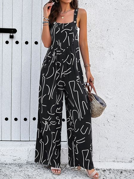 Women's Print Allover Slant Pocket Sleeveless Wide Leg Jumpsuit HW775H6BDY