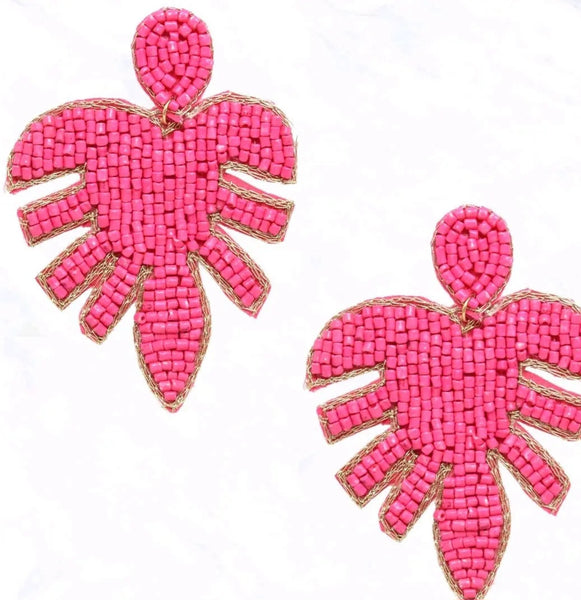 Tropical Leaf Seed Bead Earrings