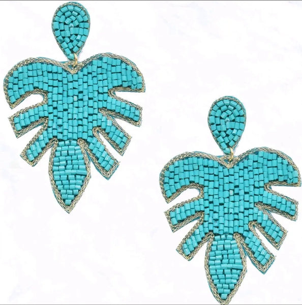 Tropical Leaf Seed Bead Earrings