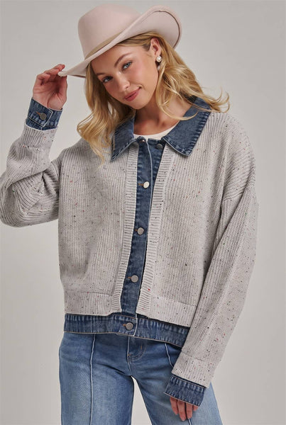 JACKET STYLE SWEATER CARDIGAN DENIM COLLAR_JLT00367-01