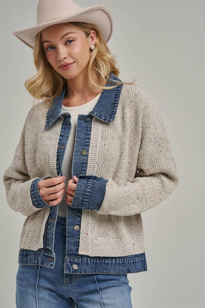 JACKET STYLE SWEATER CARDIGAN DENIM COLLAR_JLT00367-01