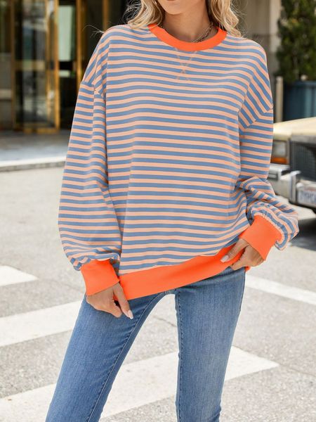 Striped Casual Long Sleeved Sweatshirt HEHD67Q4XZ