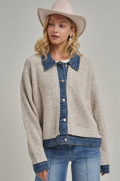 JACKET STYLE SWEATER CARDIGAN DENIM COLLAR_JLT00367-01
