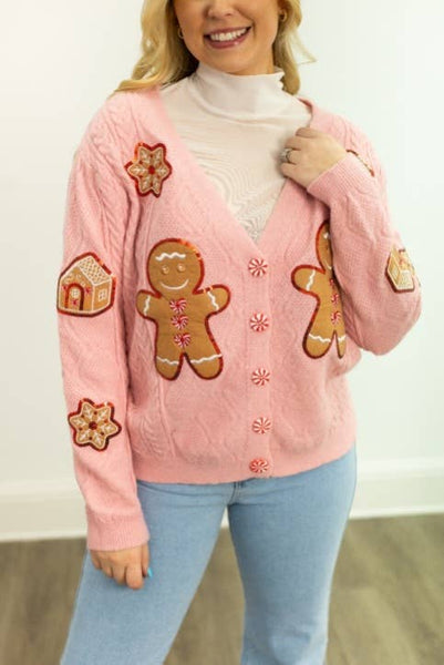 Pink Gingerbread Man Cardigan