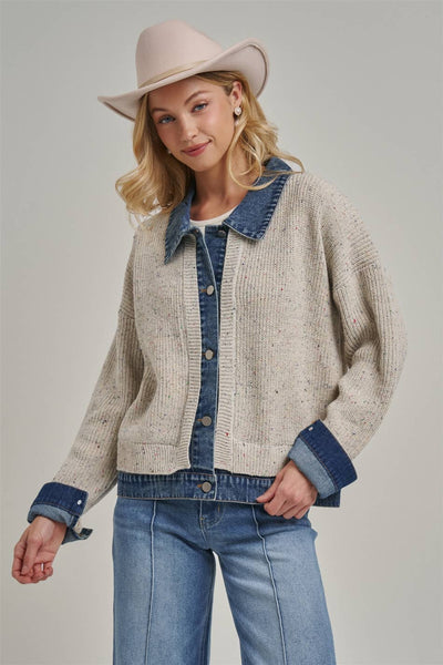 JACKET STYLE SWEATER CARDIGAN DENIM COLLAR_JLT00367-01