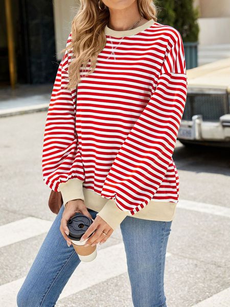 Striped Casual Long Sleeved Sweatshirt HEHD67Q4XZ