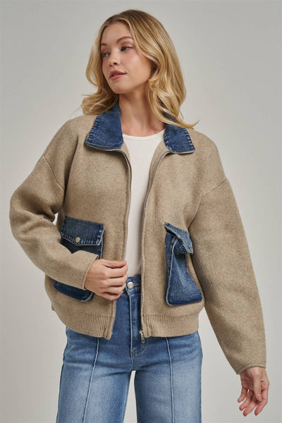 COZY ZIP UP FRONT KNIT SWEATER JACKET CARDIGAN_JLT00363-01