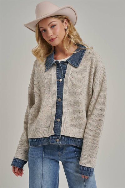 JACKET STYLE SWEATER CARDIGAN DENIM COLLAR_JLT00367-01
