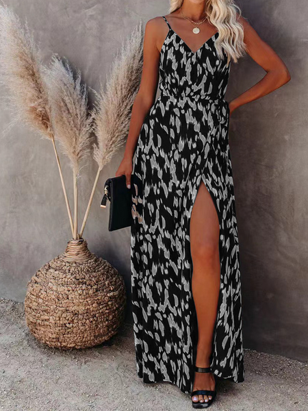 sexy printed mid-length dress with split straps HW5NBLVFKM