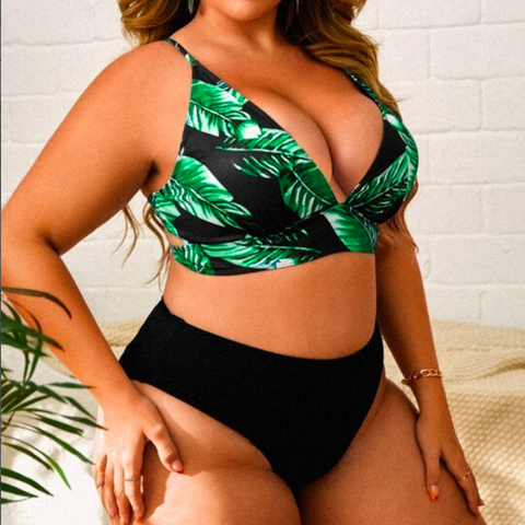 Women's Tropical Print Crisscross Back Cami Top & High Waist Bikini 2 Piece Swimsuit H8SMEUBAAB