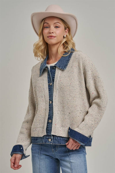 JACKET STYLE SWEATER CARDIGAN DENIM COLLAR_JLT00367-01