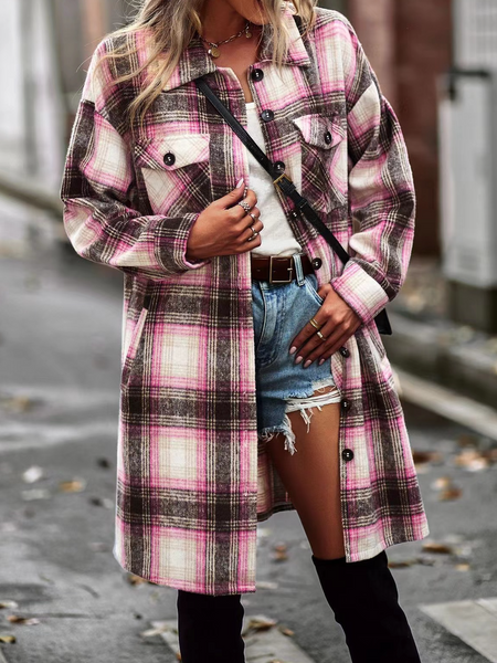 Women's Plaid Long Sleeve Button Down Shirts Casual Jackets Coats  H72DS3TP49