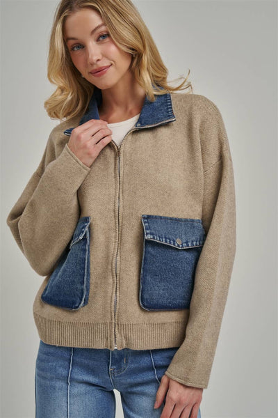 COZY ZIP UP FRONT KNIT SWEATER JACKET CARDIGAN_JLT00363-01
