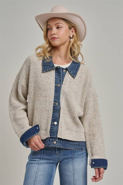 JACKET STYLE SWEATER CARDIGAN DENIM COLLAR_JLT00367-01