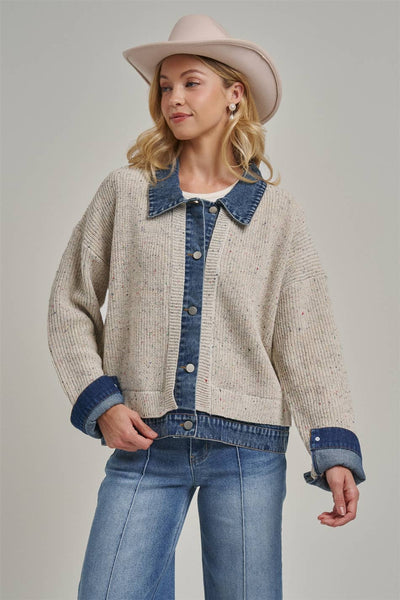 JACKET STYLE SWEATER CARDIGAN DENIM COLLAR_JLT00367-01