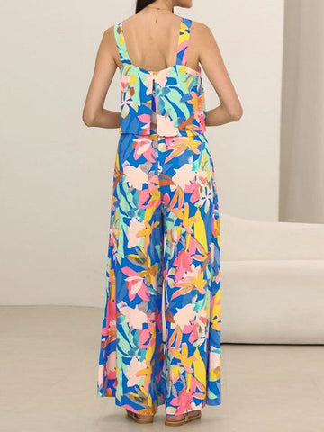 Fashionable Casual Camisole Printed Wide Leg Jumpsuit HEDZRES997