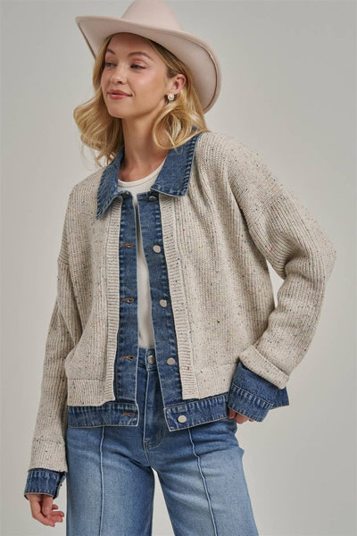 JACKET STYLE SWEATER CARDIGAN DENIM COLLAR_JLT00367-01