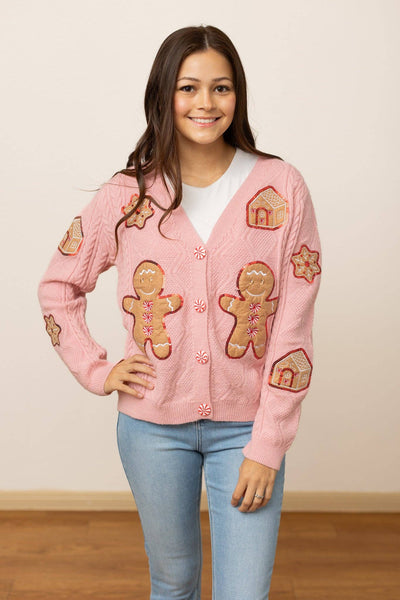 Pink Gingerbread Man Cardigan