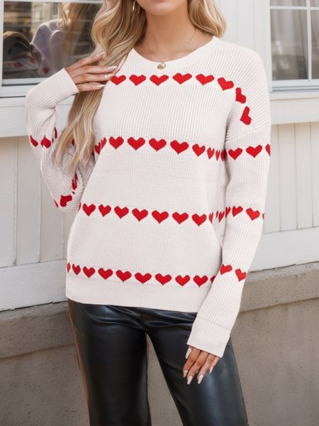 Women's Love Pattern Crew Neck Pullover Sweater HEHB627A6P