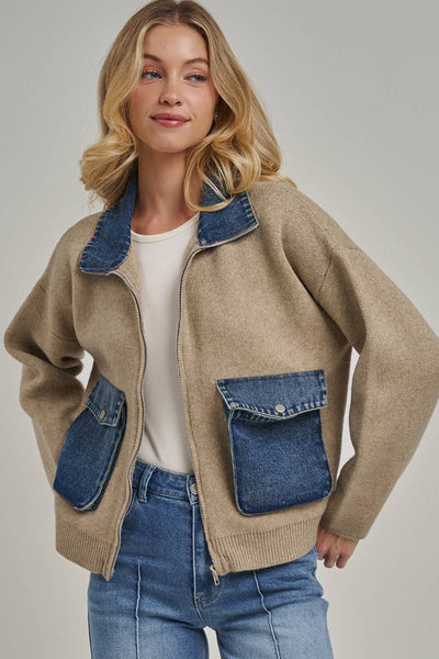 COZY ZIP UP FRONT KNIT SWEATER JACKET CARDIGAN_JLT00363-01