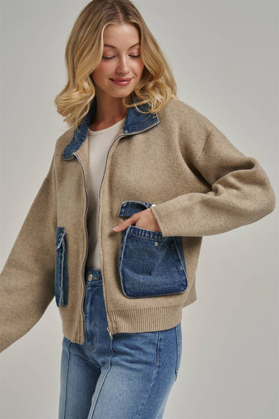 COZY ZIP UP FRONT KNIT SWEATER JACKET CARDIGAN_JLT00363-01