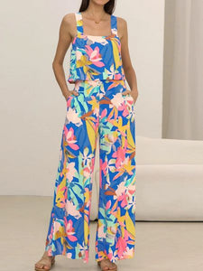 Fashionable Casual Camisole Printed Wide Leg Jumpsuit HEDZRES997