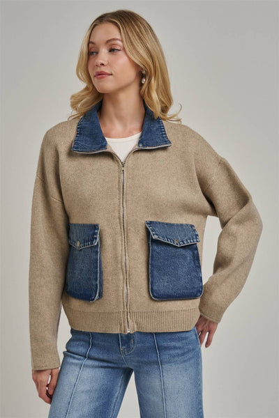 COZY ZIP UP FRONT KNIT SWEATER JACKET CARDIGAN_JLT00363-01