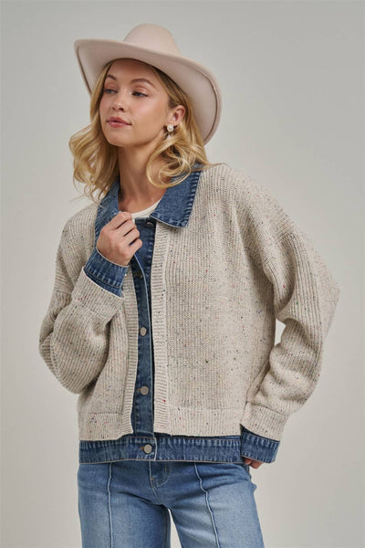 JACKET STYLE SWEATER CARDIGAN DENIM COLLAR_JLT00367-01