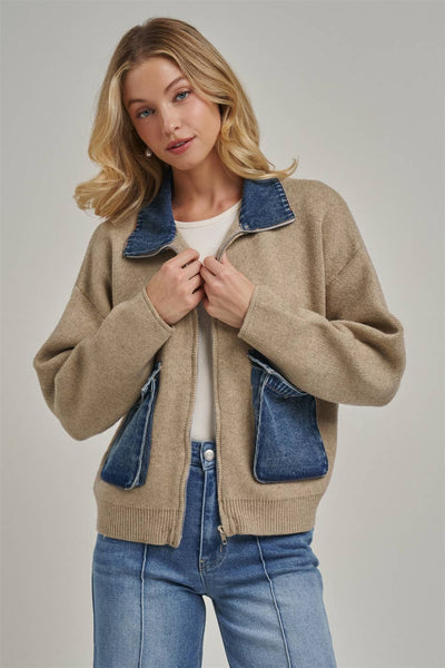 COZY ZIP UP FRONT KNIT SWEATER JACKET CARDIGAN_JLT00363-01
