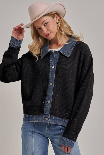 JACKET STYLE SWEATER CARDIGAN DENIM COLLAR_JLT00367-01