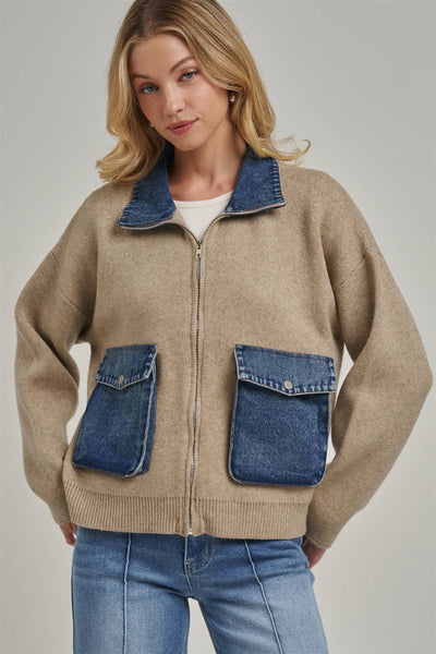 COZY ZIP UP FRONT KNIT SWEATER JACKET CARDIGAN_JLT00363-01