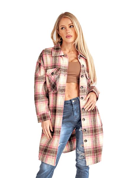 Women's Plaid Long Sleeve Button Down Shirts Casual Jackets Coats  H72DS3TP49