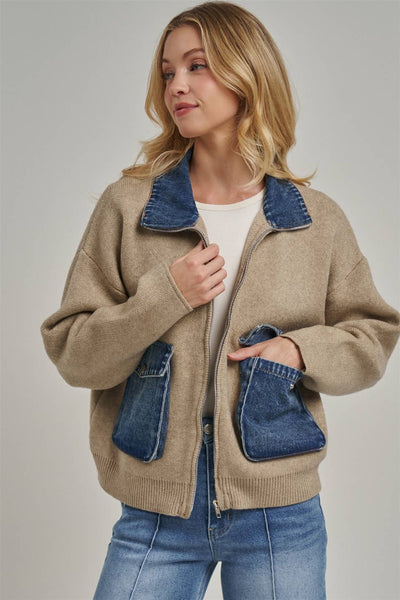 COZY ZIP UP FRONT KNIT SWEATER JACKET CARDIGAN_JLT00363-01