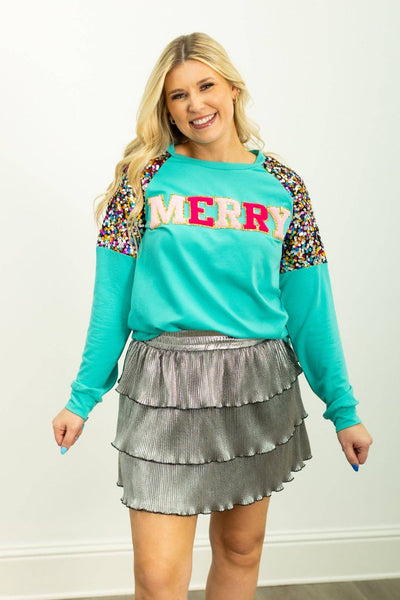 MERRY Turquoise Sweatshirt