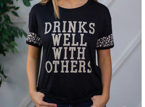 Drinks Well With Others Leo Print Puff Sleeve Tee