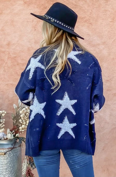 Star Printed Loose Fit Comfy Sweater