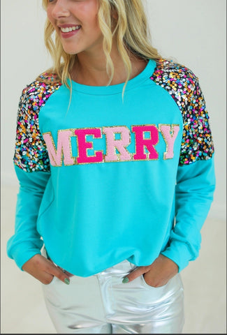 MERRY TURQUOISE SWEATSHIRT