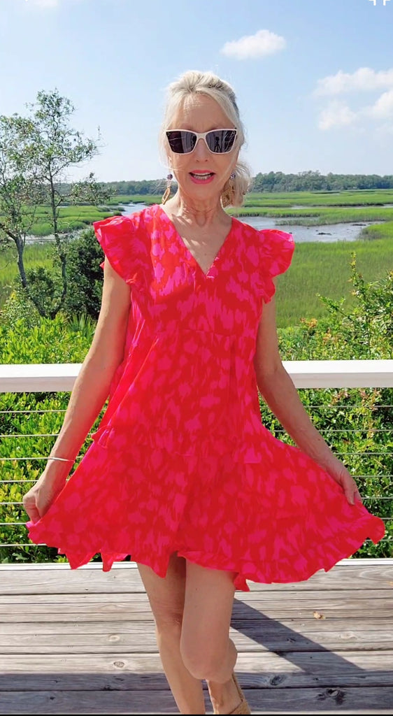 Hot Pink Dress w/flutter sleeve Poodle's Island Wear Gifts & Jewelry Hot Pink Dress w/flutter sleeve Poodle's Island Wear Gifts & Jewelry