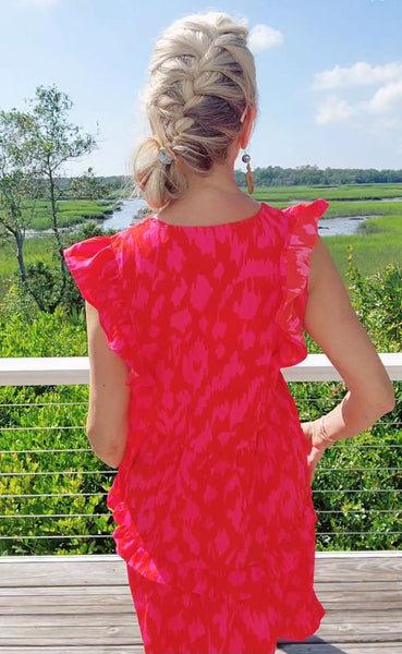 Hot Pink Dress w/flutter sleeve