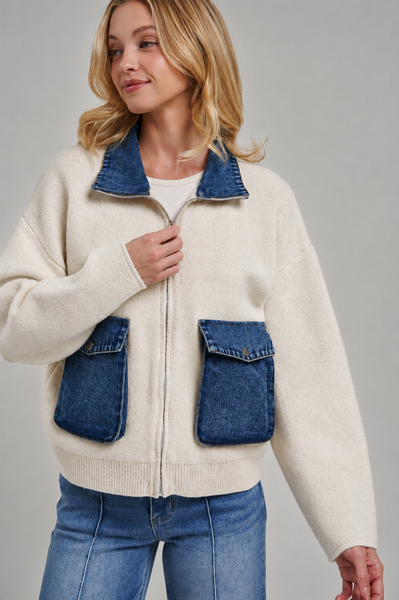COZY ZIP UP FRONT KNIT SWEATER JACKET CARDIGAN_JLT00363-01
