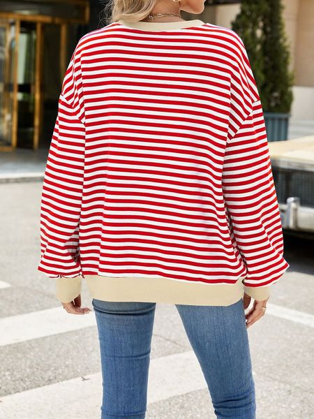 Striped Casual Long Sleeved Sweatshirt HEHD67Q4XZ