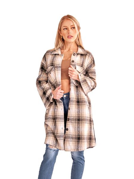 Women's Plaid Long Sleeve Button Down Shirts Casual Jackets Coats  H72DS3TP49