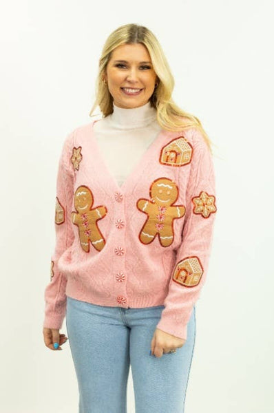 Pink Gingerbread Man Cardigan