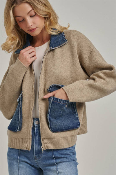 COZY ZIP UP FRONT KNIT SWEATER JACKET CARDIGAN_JLT00363-01