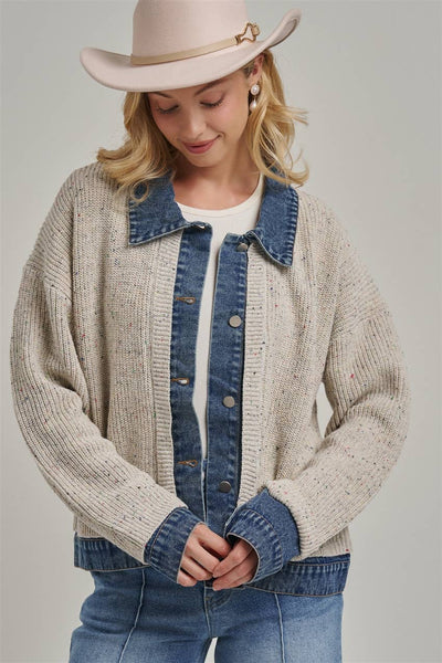 JACKET STYLE SWEATER CARDIGAN DENIM COLLAR_JLT00367-01