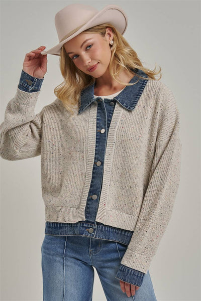 JACKET STYLE SWEATER CARDIGAN DENIM COLLAR_JLT00367-01