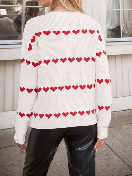 Women's Love Pattern Crew Neck Pullover Sweater HEHB627A6P