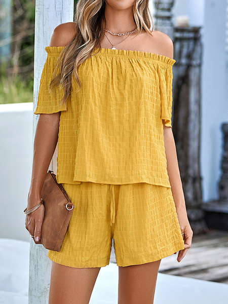Short Sleeve Off-Shoulder Top And Shorts Two-Piece HWFFN9W7M9