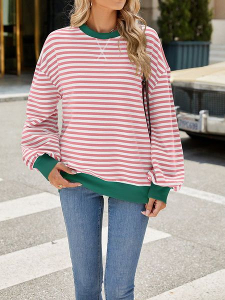 Striped Casual Long Sleeved Sweatshirt HEHD67Q4XZ